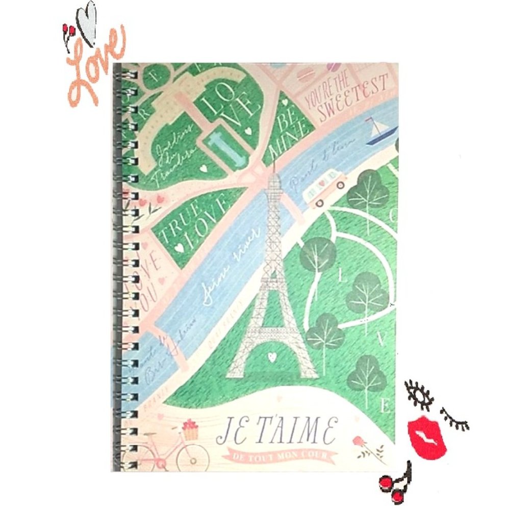 Paris Love Spiral Notebook Journal Planner
